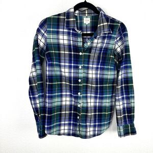 J. Crew The Perfect Shirt Women’s Green Blue Plaid Lightweight Button Up